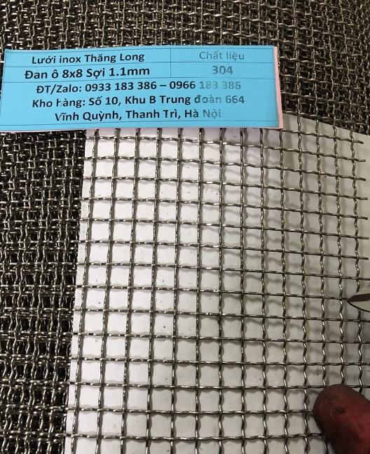 Lưới inox đan ô 8x8mm 304 TLG Thăng Long khổ 1.6m